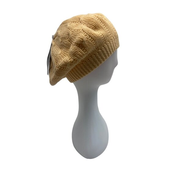 Anne Klein II Womens Wool Blend Knitted Beige Beret Beanie - One Size - Picture 3 of 9